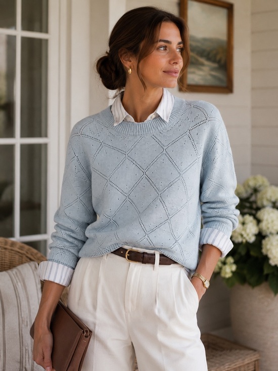 Vineyard Vines Sweaters - Vineyard Vines 100% Cashmere Diamond Knit Sweater – Light Blue – Size Small